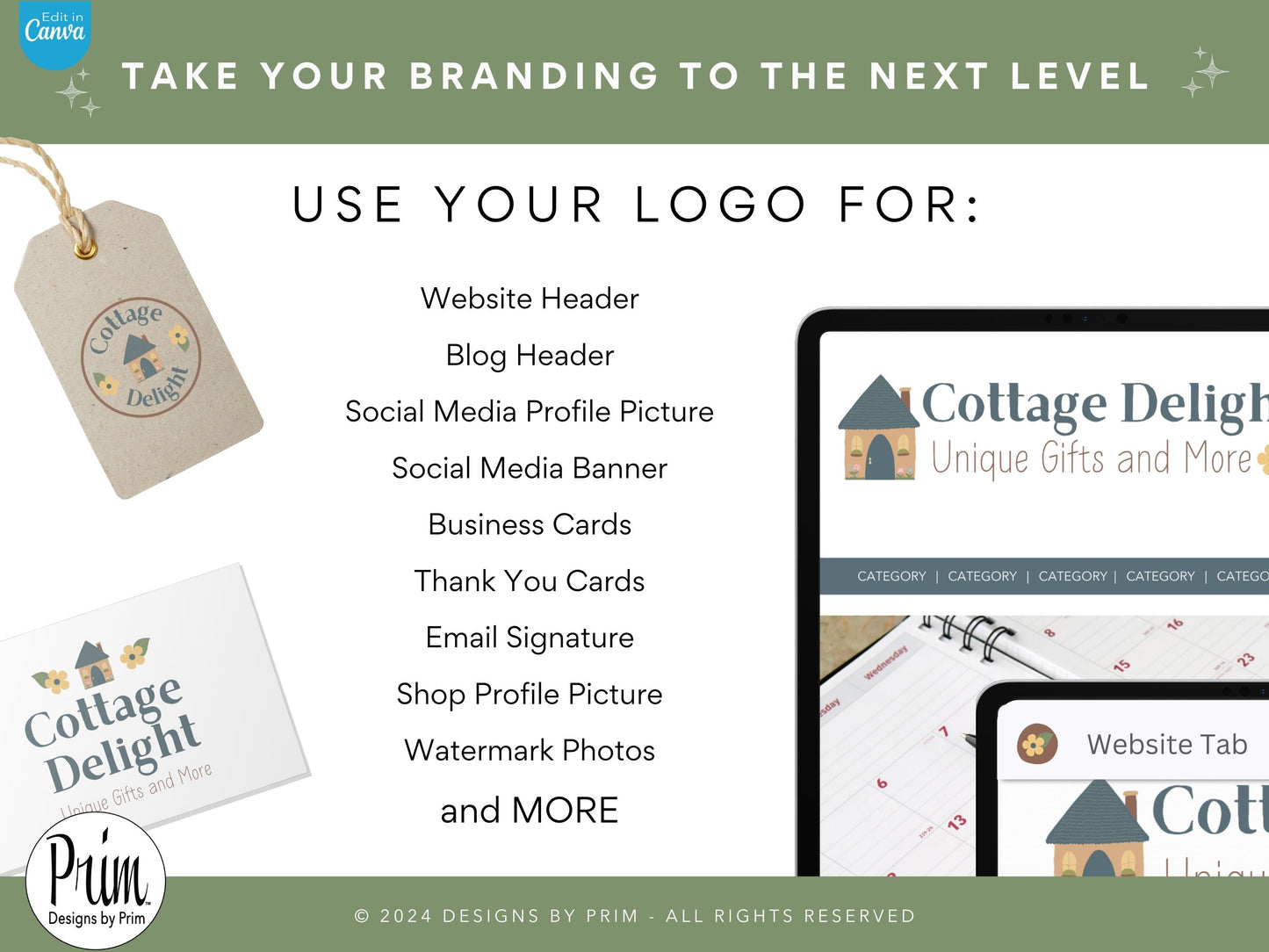 Designs by Prim Cottage Delight Logo Design Template Canva | Small Business Logo | Editable Logo Template | Business Branding Logo | DIY Logo Design | Brand Kit