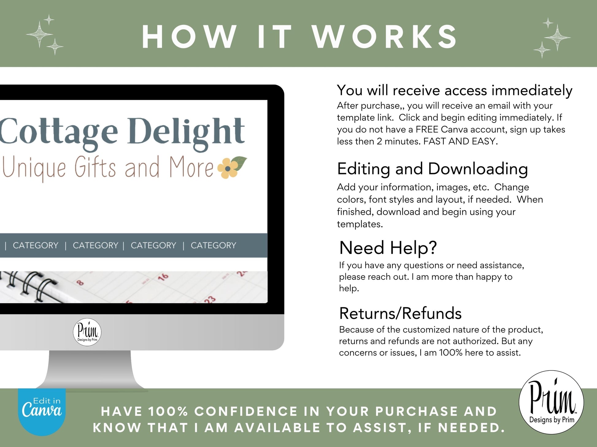 Designs by Prim Cottage Delight Logo Design Template Canva | Small Business Logo | Editable Logo Template | Business Branding Logo | DIY Logo Design | Brand Kit