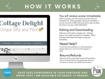 Designs by Prim Cottage Delight Logo Design Template Canva | Small Business Logo | Editable Logo Template | Business Branding Logo | DIY Logo Design | Brand Kit