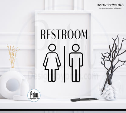 Designs by Prim Restroom Door Printable Door Sign Bathroom Unisex All Genders Welcome Outhouse Washroom Office airbnb Bed and Breakfast Inn Hotel Download