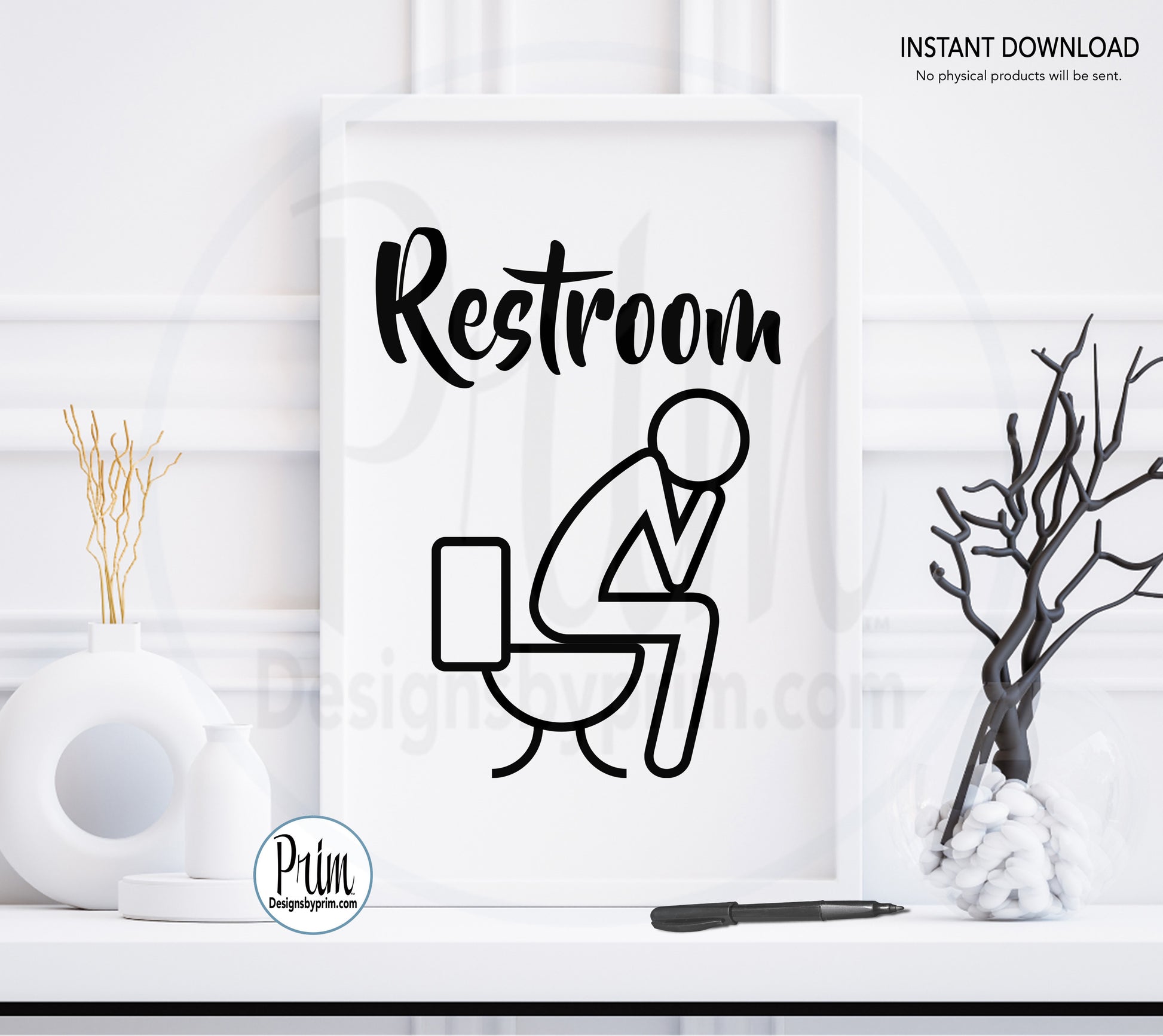 Designs by Prim Restroom Door Printable Door Sign Bathroom Unisex All Genders Welcome Outhouse Washroom Office airbnb Bed and Breakfast Inn Hotel Download