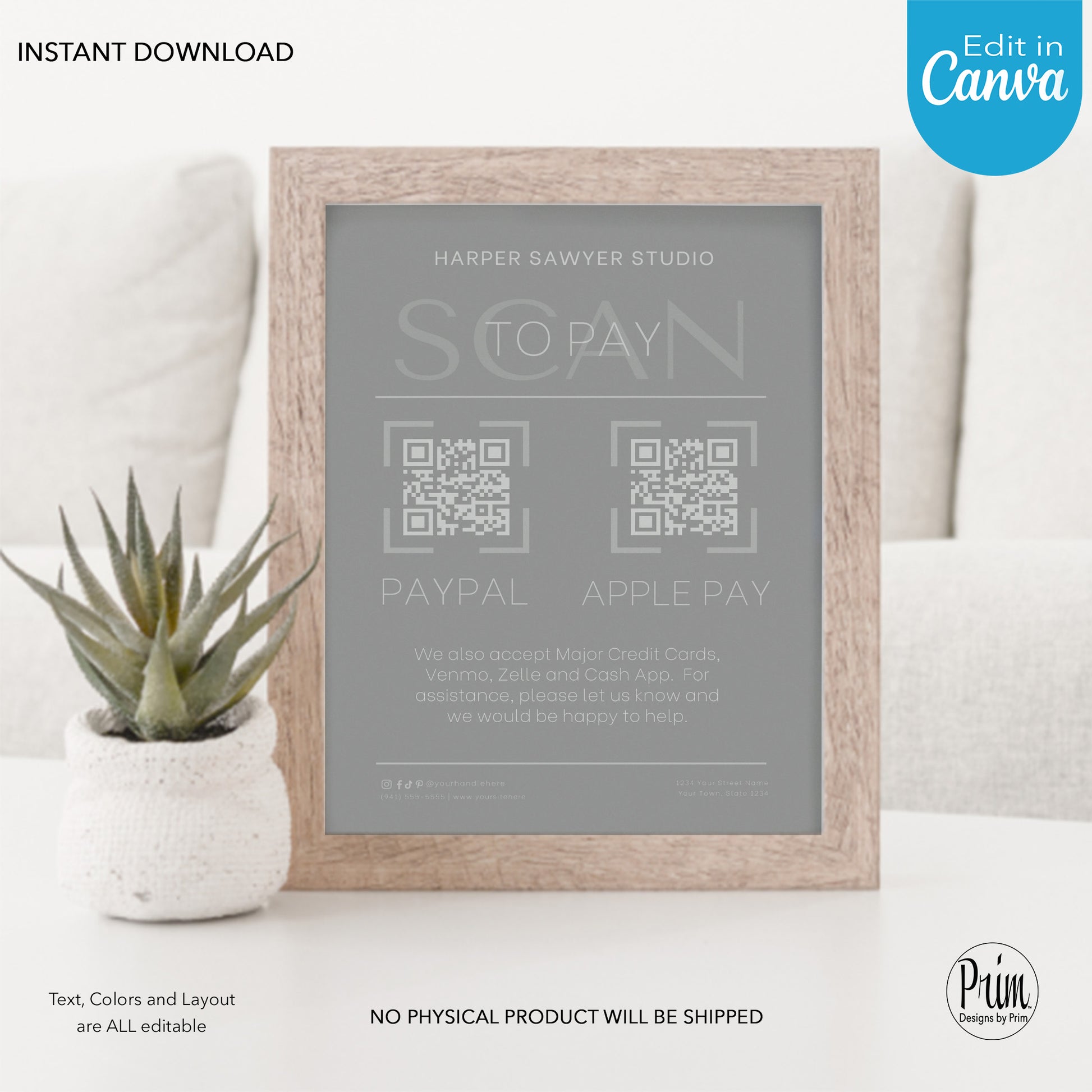 Designs by Prim Simply Modern Business Scan to Pay Card | Editable QR Code Template| Business Card Payment Template | Pay Now Products Services Template