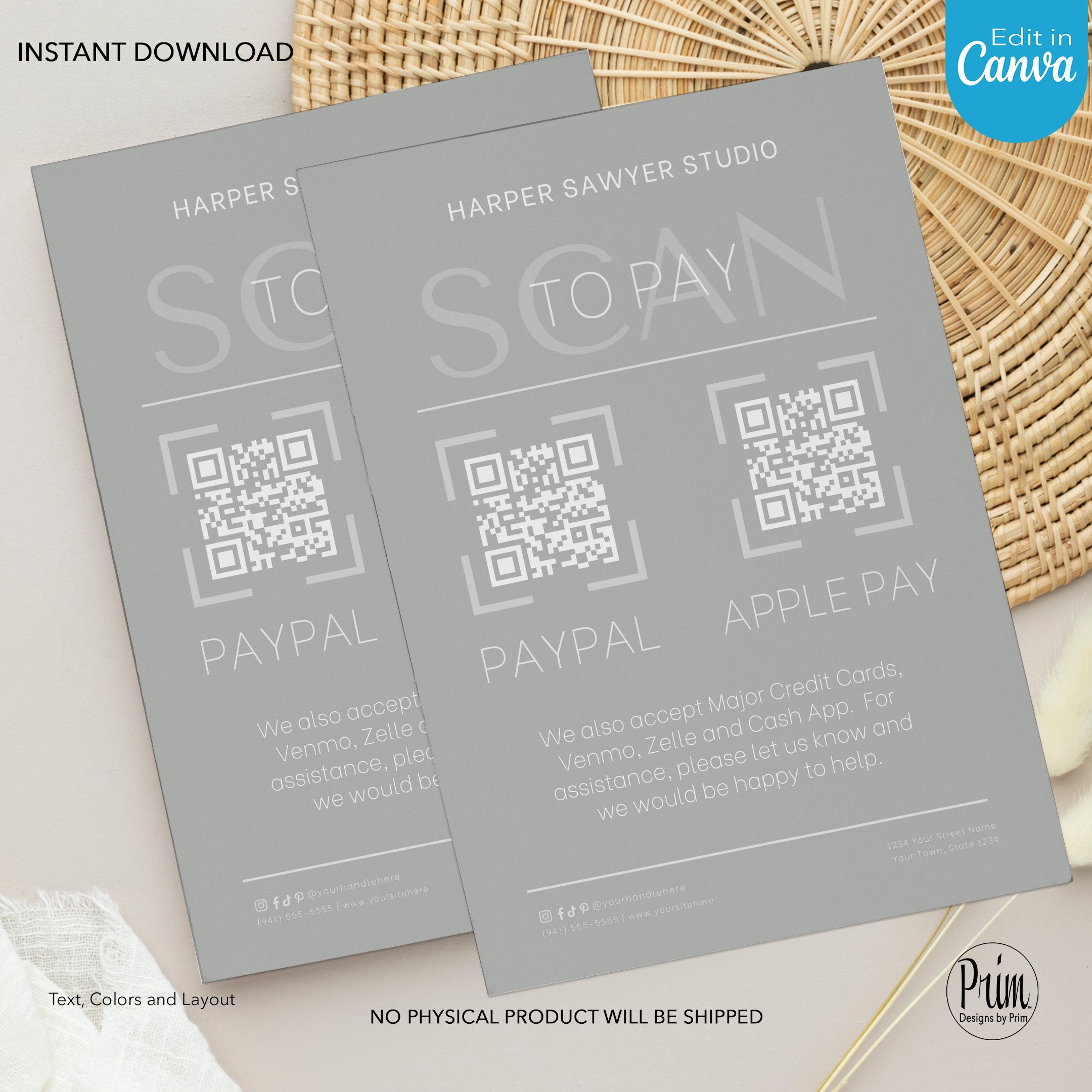 Simply Modern Business Scan to Pay Card | Taupe Color| Editable QR Cod ...