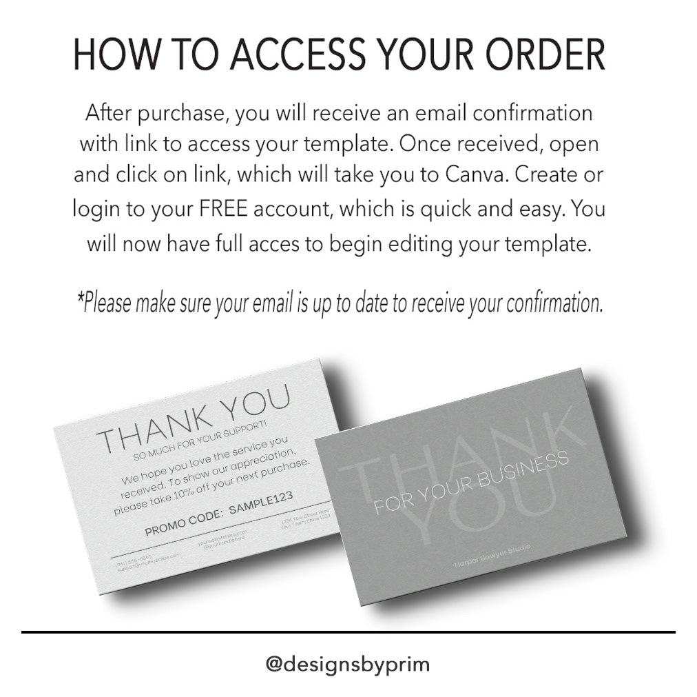 Designs by Prim Designs by Prim Simply Modern Thank You Card Template | Editable Purchase Card | Health Beauty Hair Business Template | Design Studio Realtor Card Template