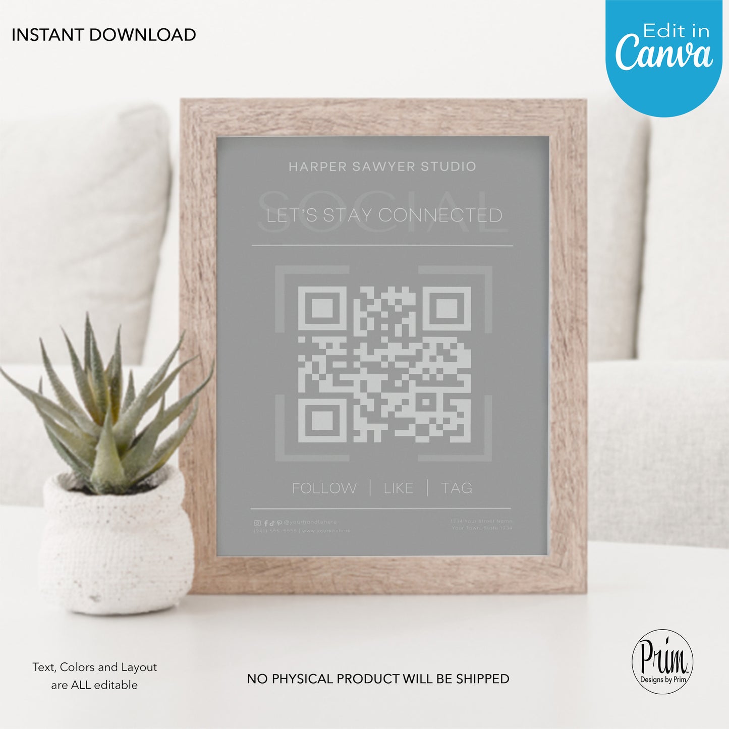 Designs by Prim Simply Modern Business Social Media Template | Editable QR Code Template| Stay Connected Template | Follow Instagram Facebook Template