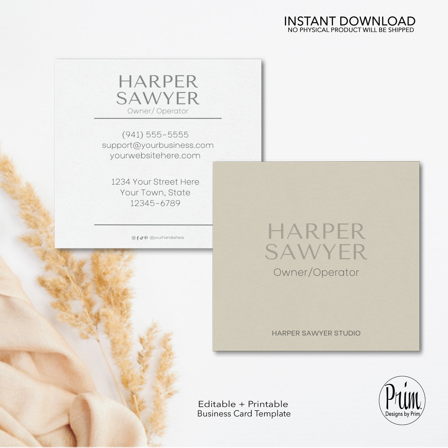 Designs by Prim Designs by Prim Simply Modern Business Card | Editable Business Card | Health Beauty Hair Business Template | Design Studio Card | Realtor Card Template