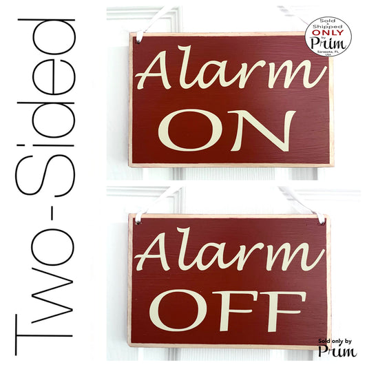 Designs by Prim 8x6 Alarm On Alarm OFF Custom Wood Sign | Armed Unarmed Business Office Spa Salon Medical Home Security System Lock Unlock Door Wall Plaque
