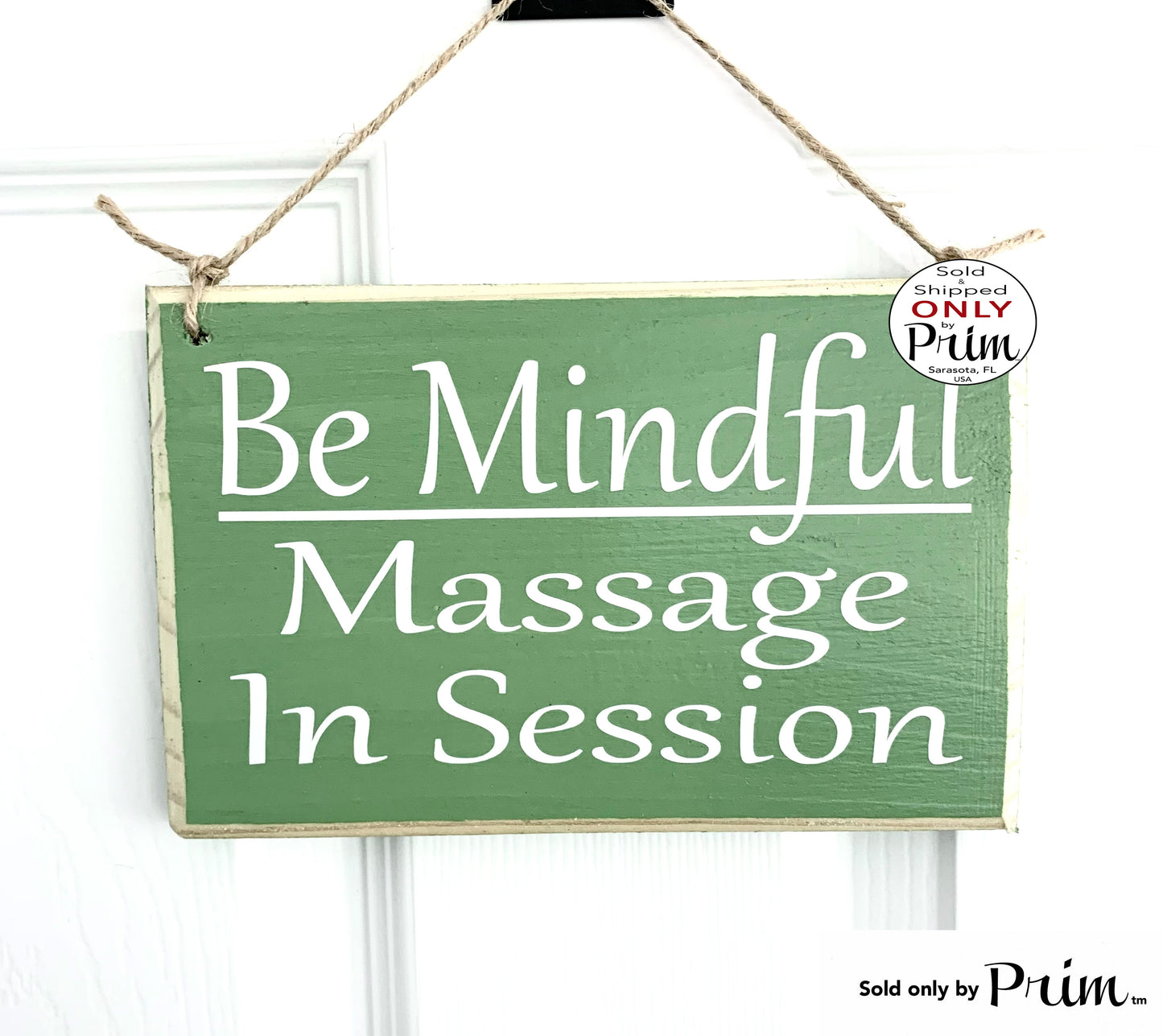 Designs by Prim 8x6 Be Mindful Massage in Session Custom Wood Sign | Therapy Spa Room Relaxation Service Progress Room Name Med Spa Massage Room Door Plaque