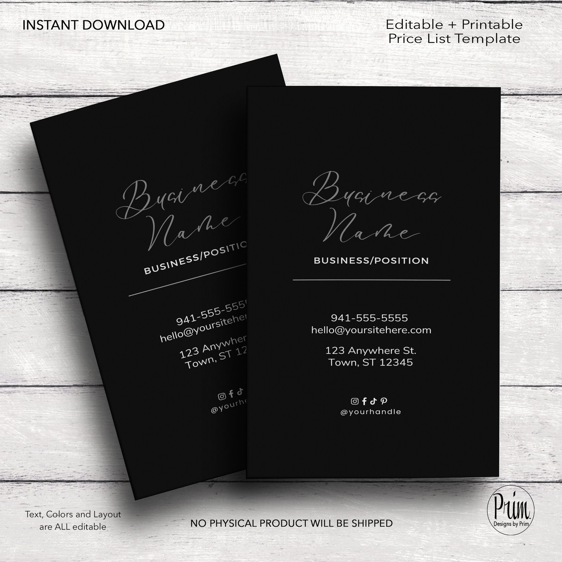 Designs by Prim Business Price List Card | Editable Pricelist Template| Business Card Template | Services Offered Card | Products and Services Template