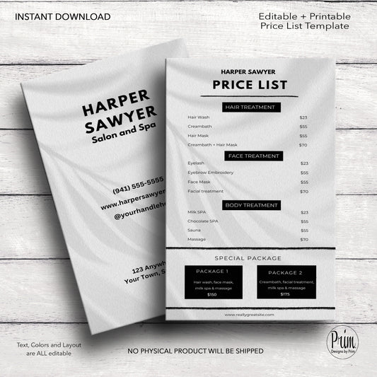 Designs by Prim Business Price List Card | Editable Pricelist Template| Business Card Template | Services Offered Card | Products and Services Template