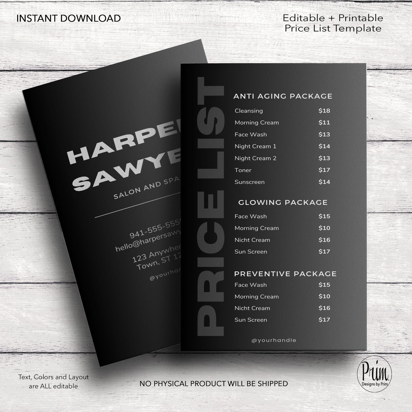 Designs by Prim Business Price List Card | Editable Pricelist Template| Business Card Template | Services Offered Card | Products and Services Template