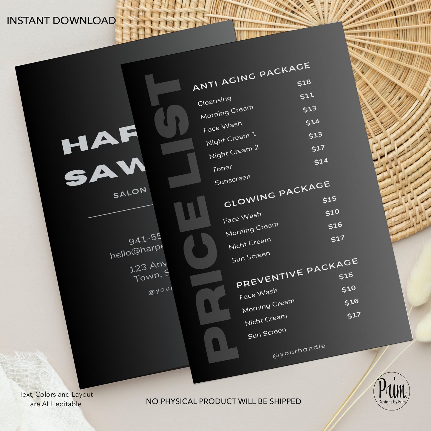 Designs by Prim Business Price List Card | Editable Pricelist Template| Business Card Template | Services Offered Card | Products and Services Template