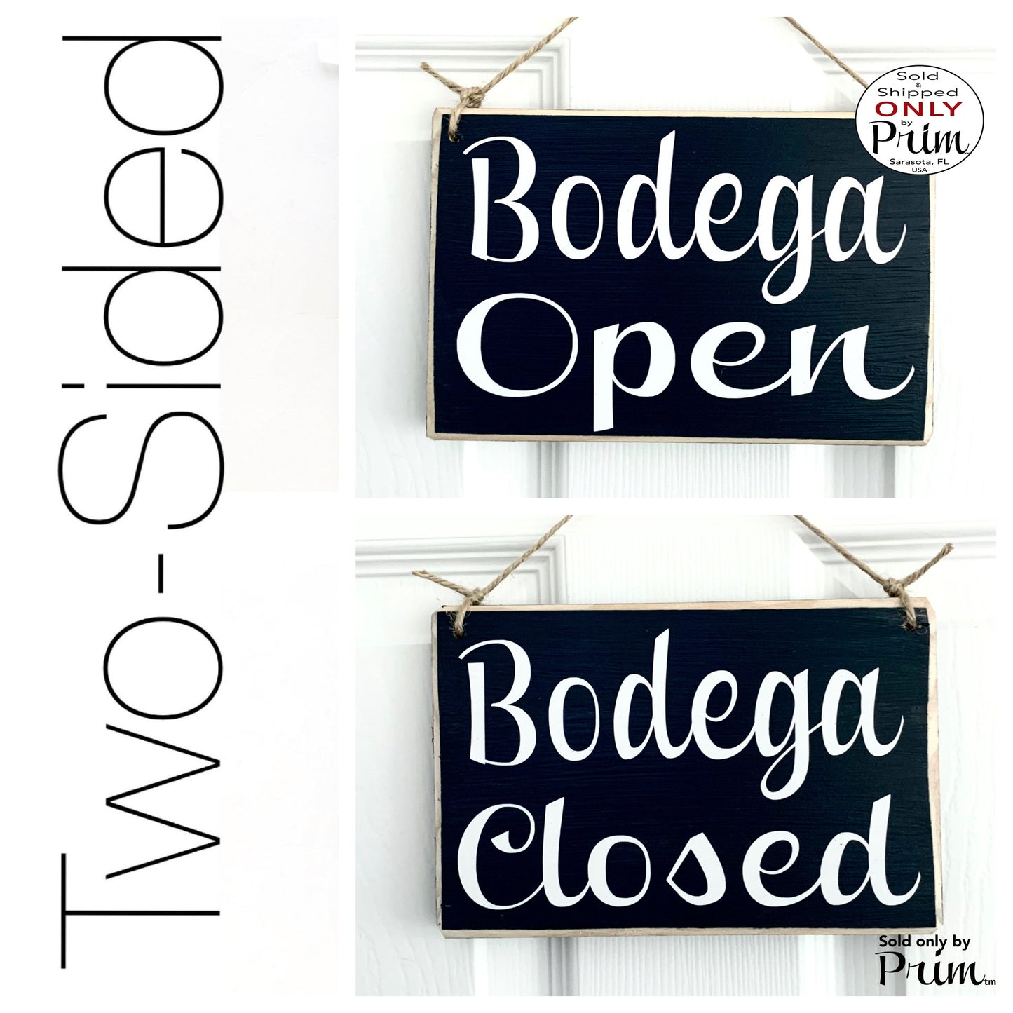 Designs by Prim 8x6 Bodega Open Closed Two Sided Custom Wood Sign Spanish Grocery Store Convenient Store Front Wine Bar Shop Spanish Cellar Door Plaque