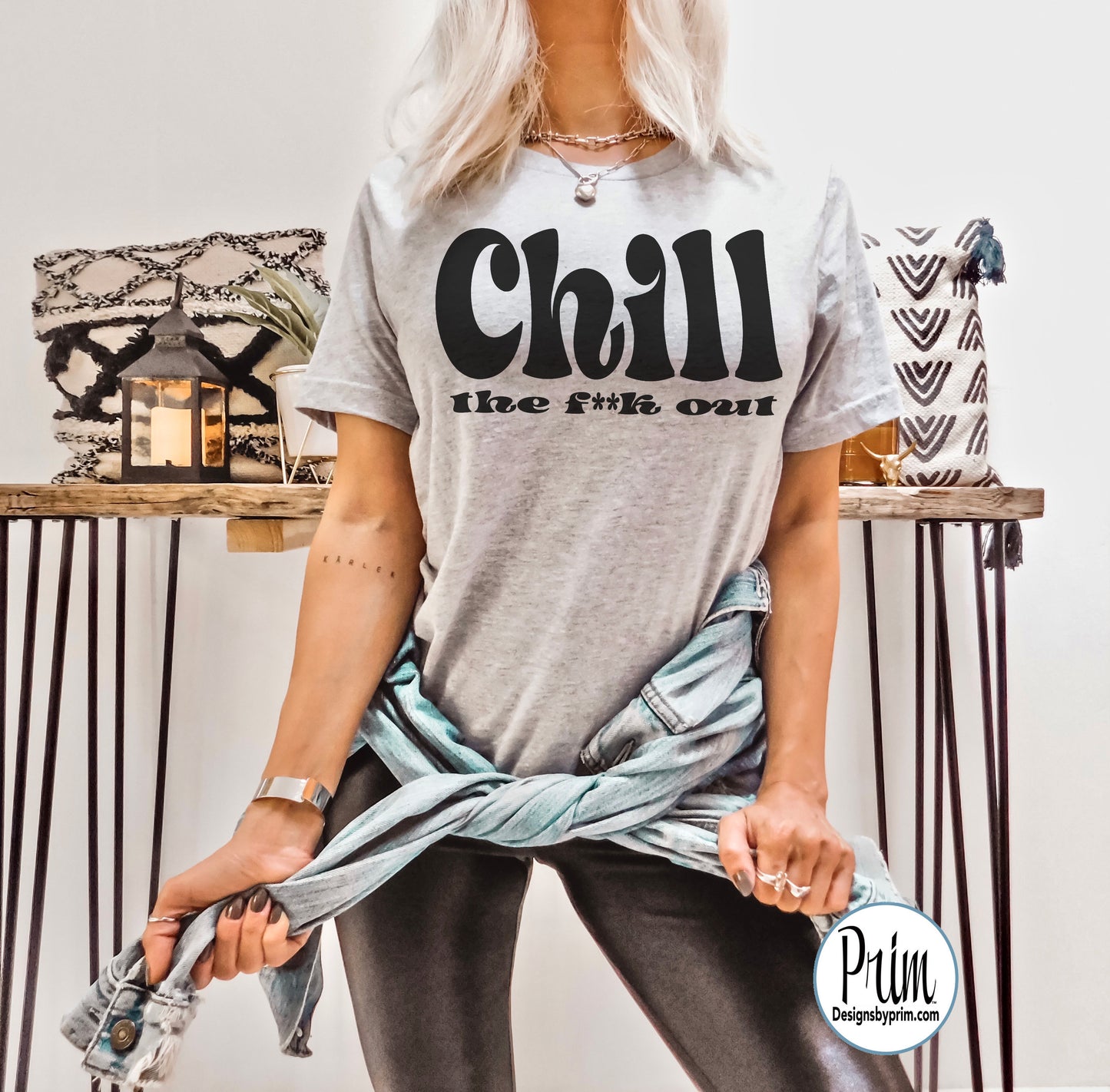 Designs by Prim Chill the F**k Out Funny Soft Unisex T-Shirt | Calm Down Keep Calm Chilling Peace Zen Fun Graphic Tee Shirt Top
