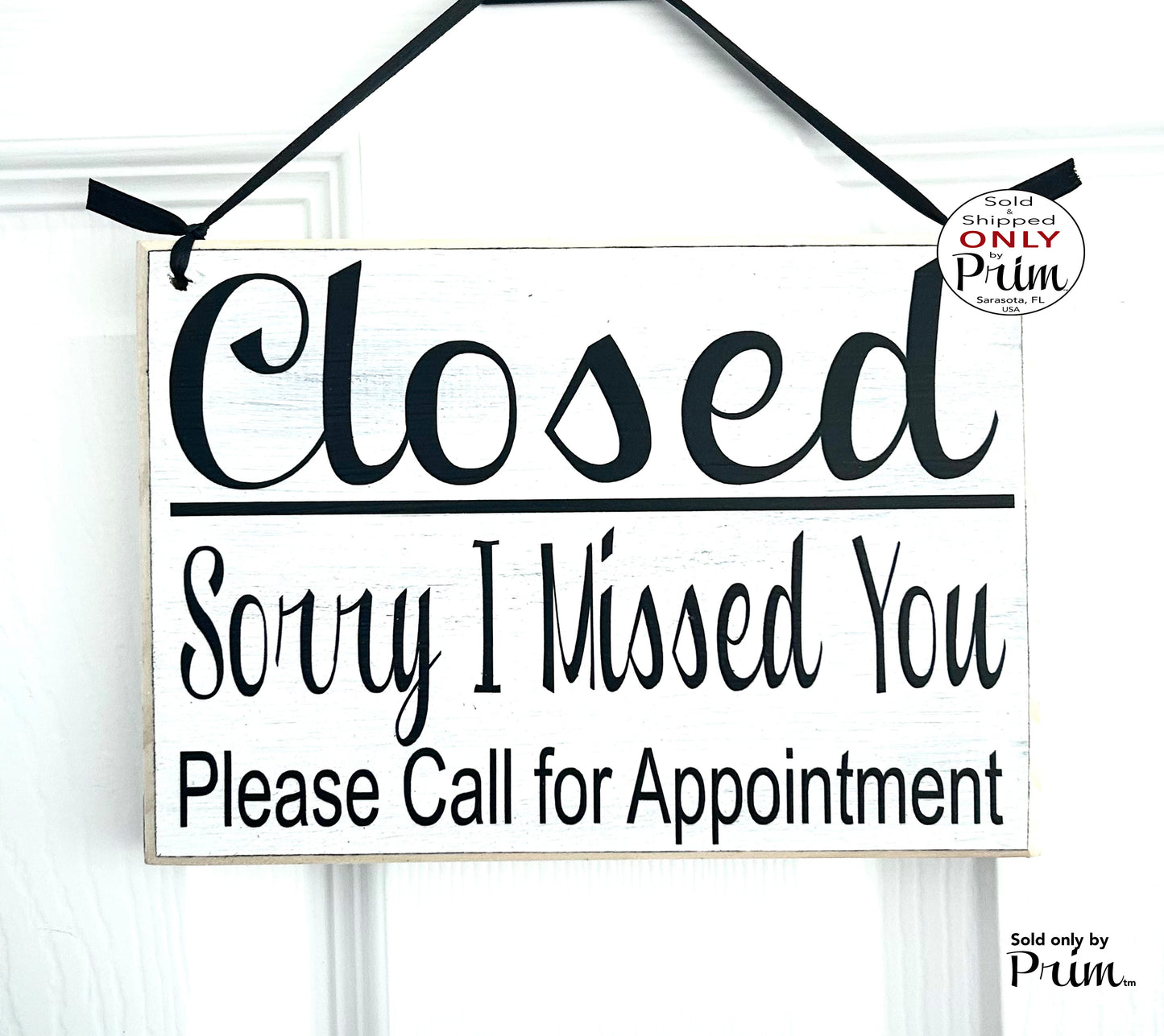 Designs by Prim Closed Sorry I Missed You Call for Appointment Custom Wood Sign | Be Back Soon Come Again Gone for Day Business Hours Office Door Hanger