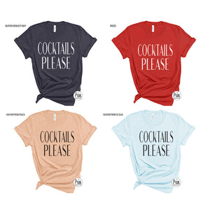 Designs by Prim Cocktails Please Soft Unisex T-Shirt | Margaritas Brunch Happy Hour GNO Champs Bubbly Alcohol Cocktails Popped Cork Graphic Tee Top Shirt