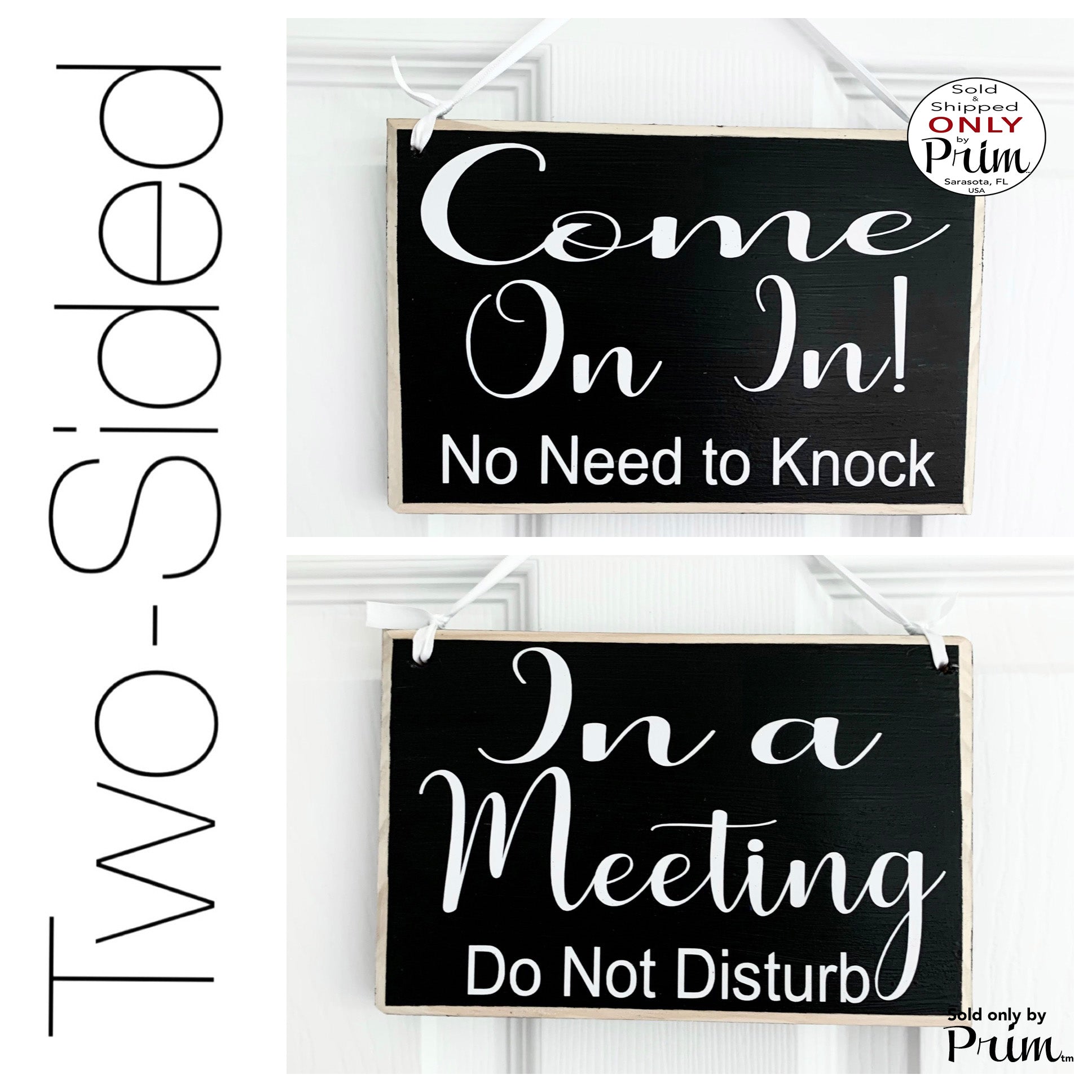 Designs by Prim Two Sided 8x6 Come On In No Need To Knock In a Meeting Do Not Disturb Custom Wood Sign Welcome Therapy Conference Door Hanger