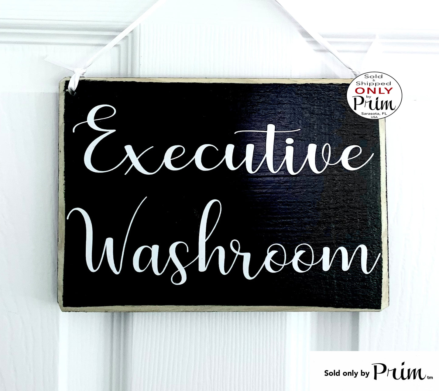 Designs by Prim 8x6 Executive Washroom Custom Wood Sign | Employees Only Restroom WC Loo Business Store Shop Women Men Wall Door Plaque | Private Hanger