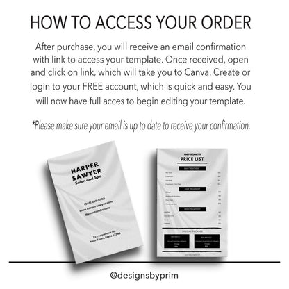 Designs by Prim Business Price List Card | Editable Pricelist Template| Business Card Template | Services Offered Card | Products and Services Template