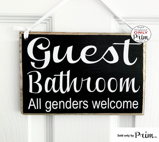 Designs by Prim 8x6 Guest Bathroom ALL GEDERS WELCOME Custom Wood Sign Bathroom Restroom Outhouse Washroom airbnb Bed and Breakfast Inn Hotel Door Plaque