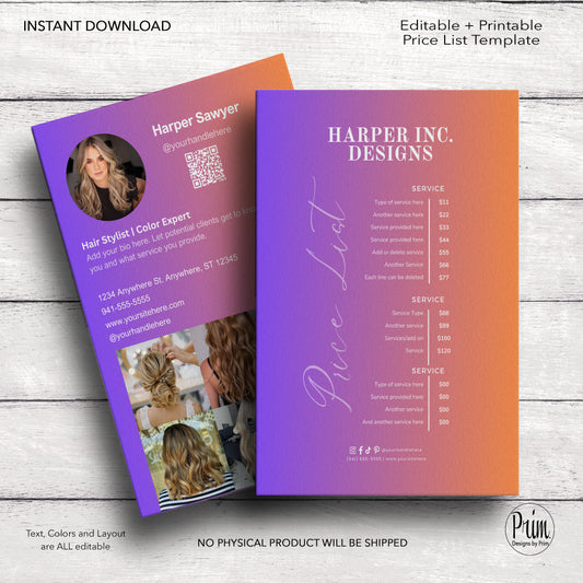 Designs by Prim Instagram Inspired Business Price List Card | Editable Pricelist Template| Business Card Template | Services Offered Card | Products and Services Template