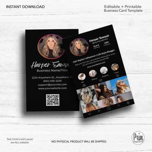 Designs by Prim Instagram Business Card | Editable Business Card Template| IG Business Card Template | Influencer Business Card | QR Code Business Card