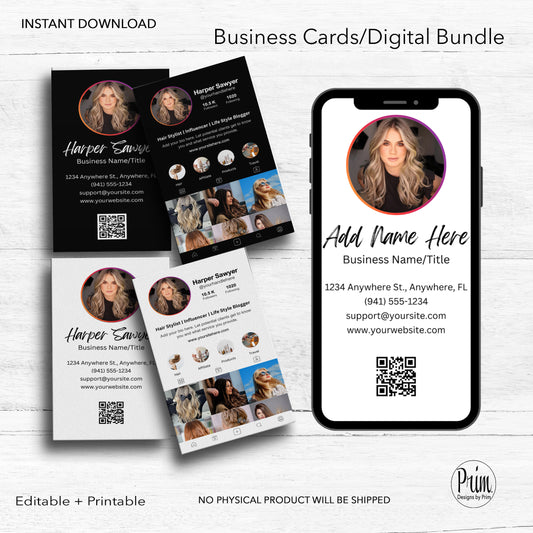 Designs by Prim Instagram Business Card Bundle | Editable Business Card Template| IG Business Card Template | Influencer Business Card | QR Code Card