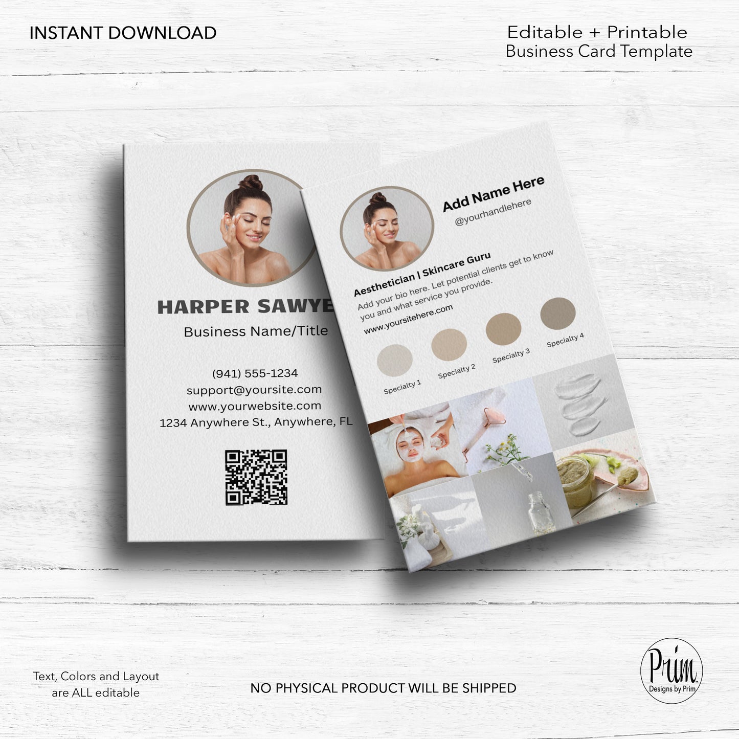 Designs by Prim Instagram Business Card | Editable Business Card Template| Health and Beauty Business Card Template | Influencer Business Card | QR Code Business Card