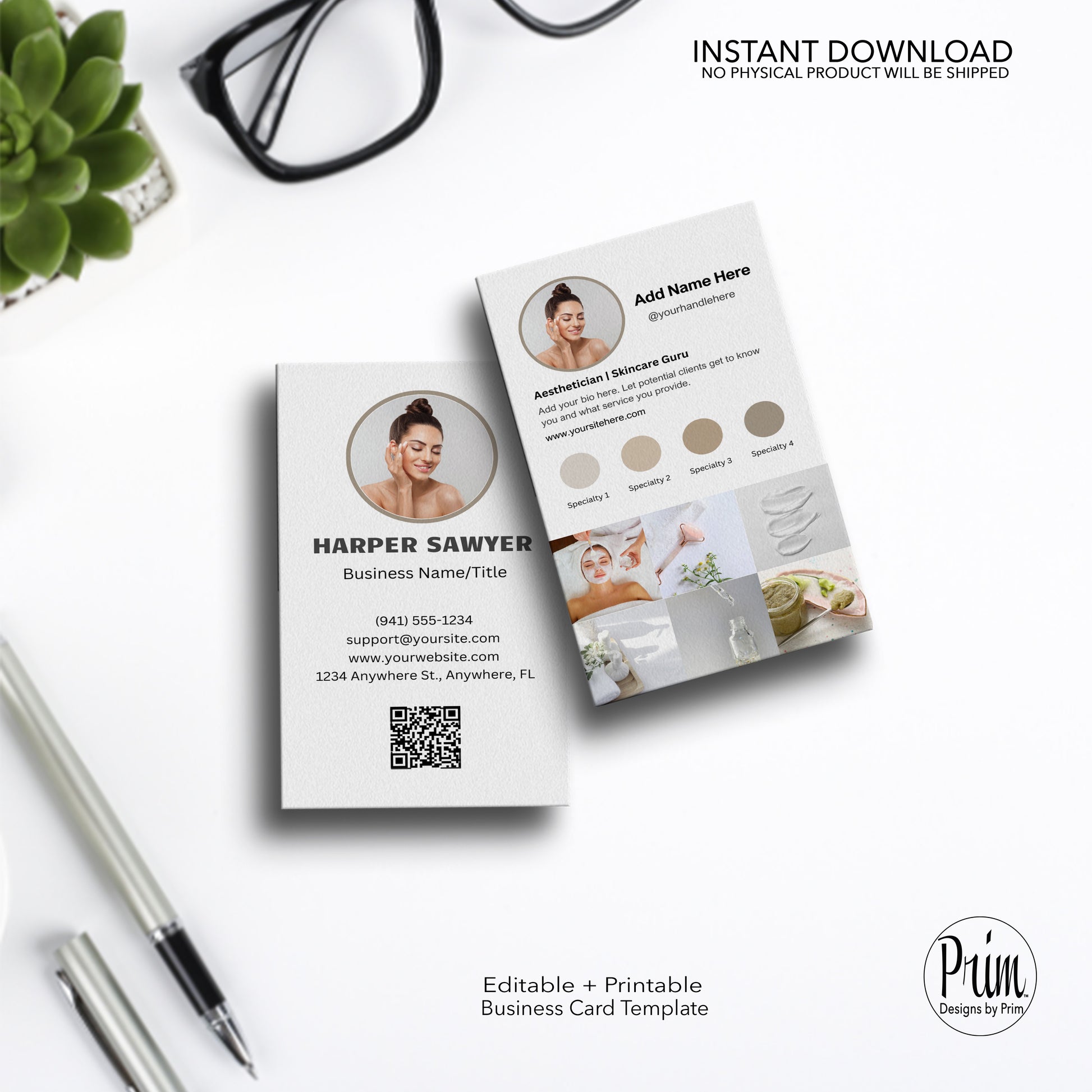 Designs by Prim Instagram Business Card | Editable Business Card Template| Health and Beauty Business Card Template | Influencer Business Card | QR Code Business Card