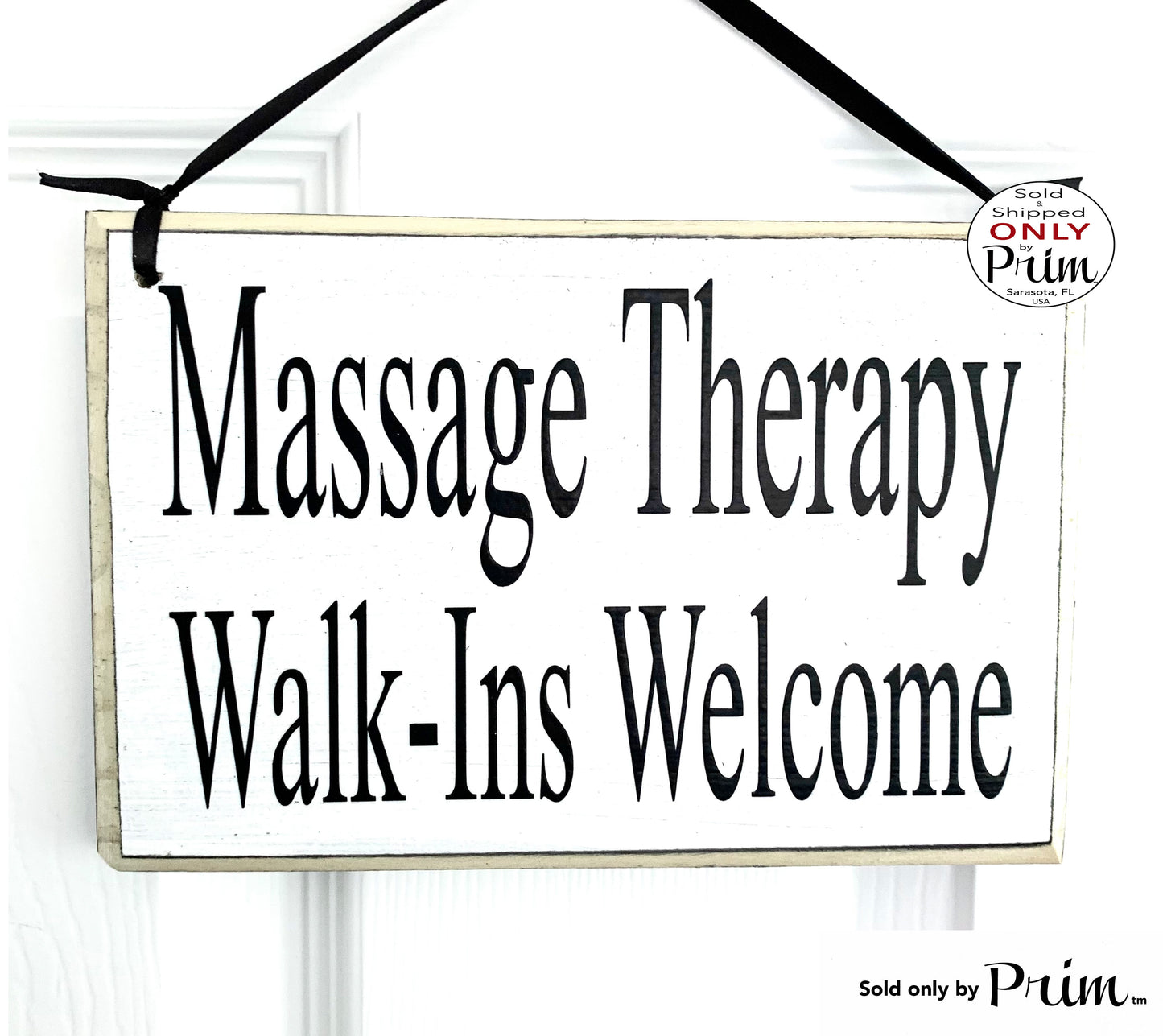 Designs by Prim 8x6 Massage Therapy Walk-Ins Welcome Custom Wood Sign | Office Business Salon Spa Therapy Clinic Massage Facial Welcome Door Hanger Plaque