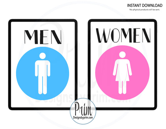 Designs by Prim Men Women Restroom Door Printable Door Sign Ladies Gentlemen Bathroom Unisex All Genders Welcome Outhouse Washroom Office Hotel Download