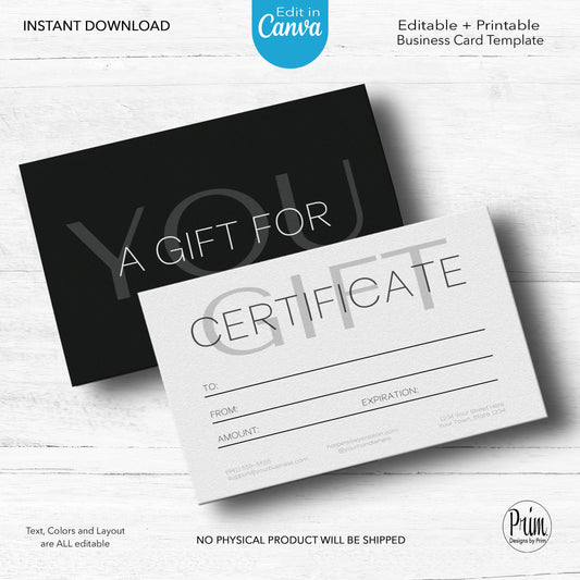 Designs by Prim Simply Modern Gift Certificate Template | Editable Gift Card | Health Beauty Hair Business Template | Design Studio | Realtor Card Template