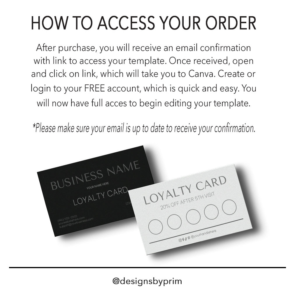 Designs by Prim Simply Modern Loyalty Card Template | Editable Customer Card | Health Beauty Hair Business Template | Design Studio | Realtor Card Template