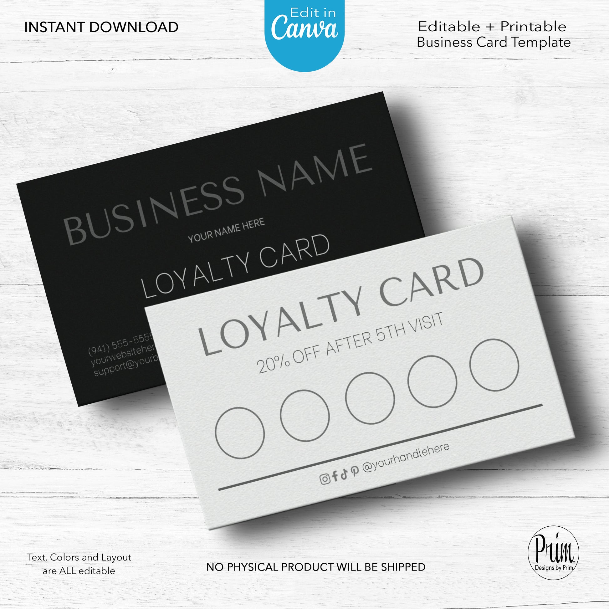 Designs by Prim Simply Modern Loyalty Card Template | Editable Customer Card | Health Beauty Hair Business Template | Design Studio | Realtor Card Template