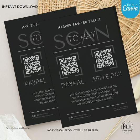 Designs by Prim Simply Modern Business Scan to Pay Card | Editable QR Code Template| Business Card Payment Template | Pay Now Products Services Template
