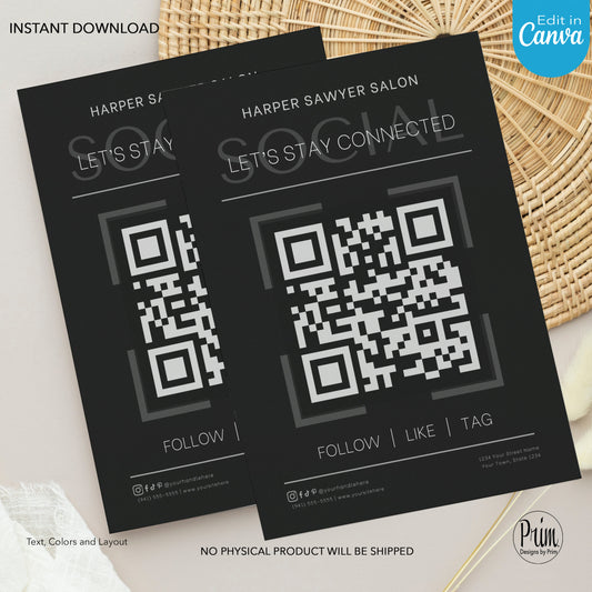 Designs by Prim Simply Modern Business Social Media Template | Editable QR Code Template| Stay Connected Template | Follow Instagram Facebook Template