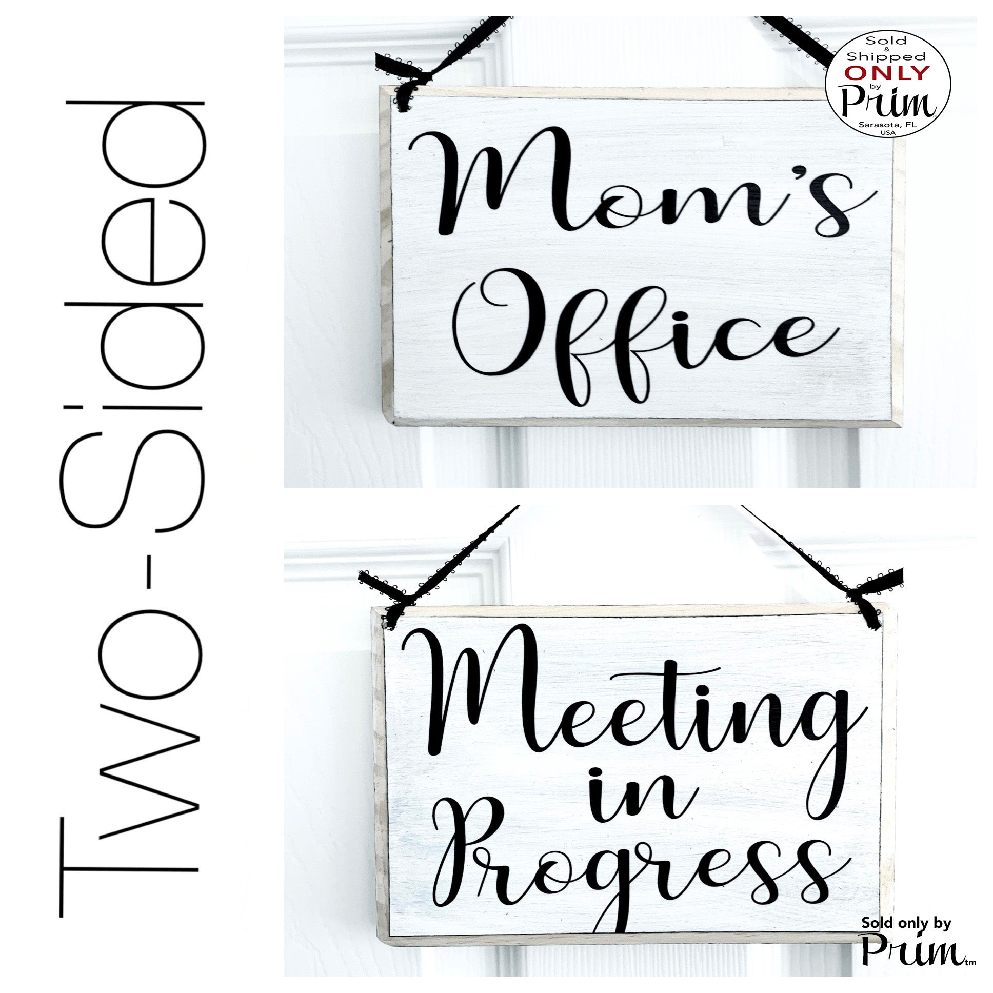 Designs by Prim Two Sided 8x6 Mom's Office Meeting In Progress Custom Wood Sign | Welcome Please Do Not Disturb Work From Home Sign Office Door Hanger