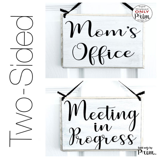 Designs by Prim Two Sided 8x6 Mom's Office Meeting In Progress Custom Wood Sign | Welcome Please Do Not Disturb Work From Home Sign Office Door Hanger
