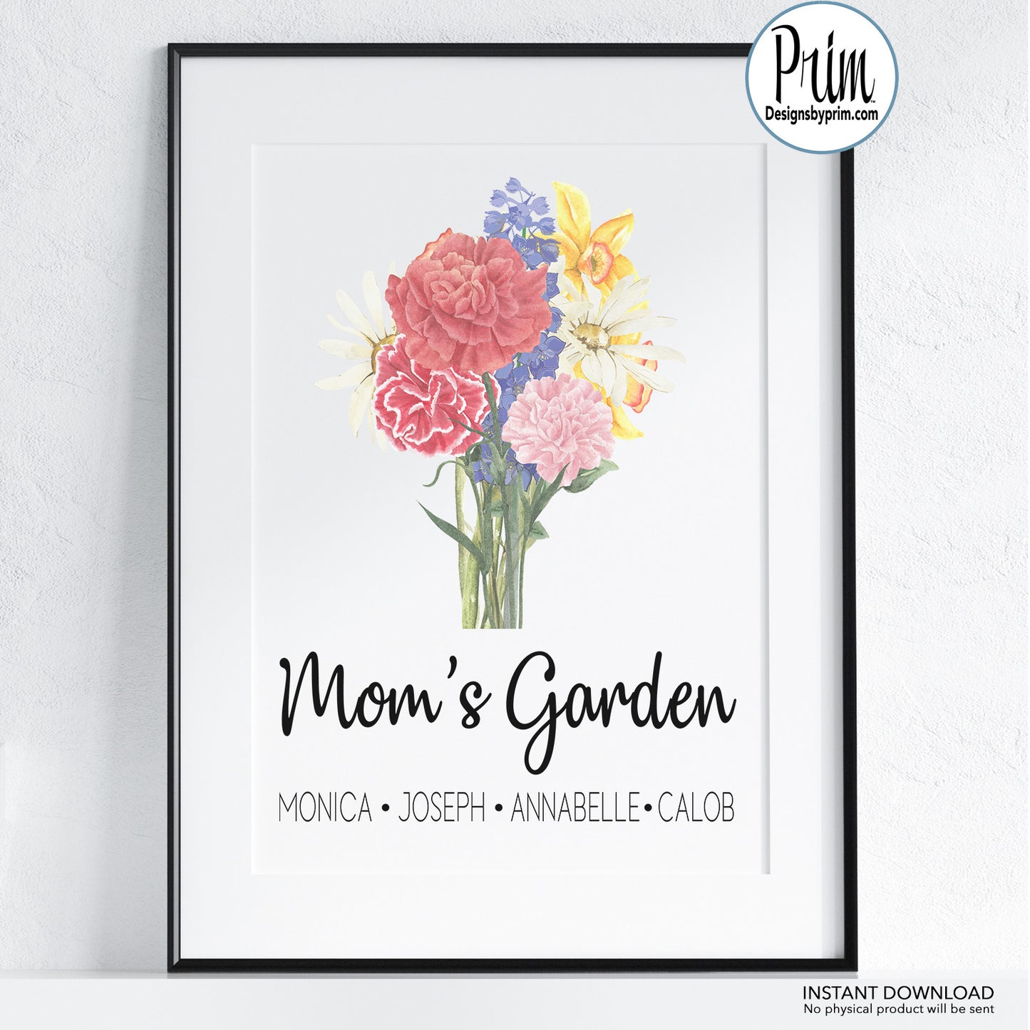 Designs by Prim Mom's Garden Print, Family Birth Flower Bouquet, Custom Flower Art, Family Portrait Print, Vintage art, Personalized Grandmother gift Print