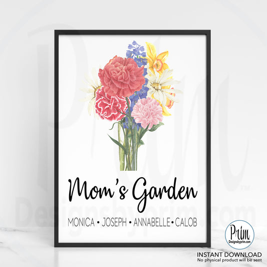 Designs by Prim Mom's Garden Print, Family Birth Flower Bouquet, Custom Flower Art, Family Portrait Print, Vintage art, Personalized Grandmother gift Print