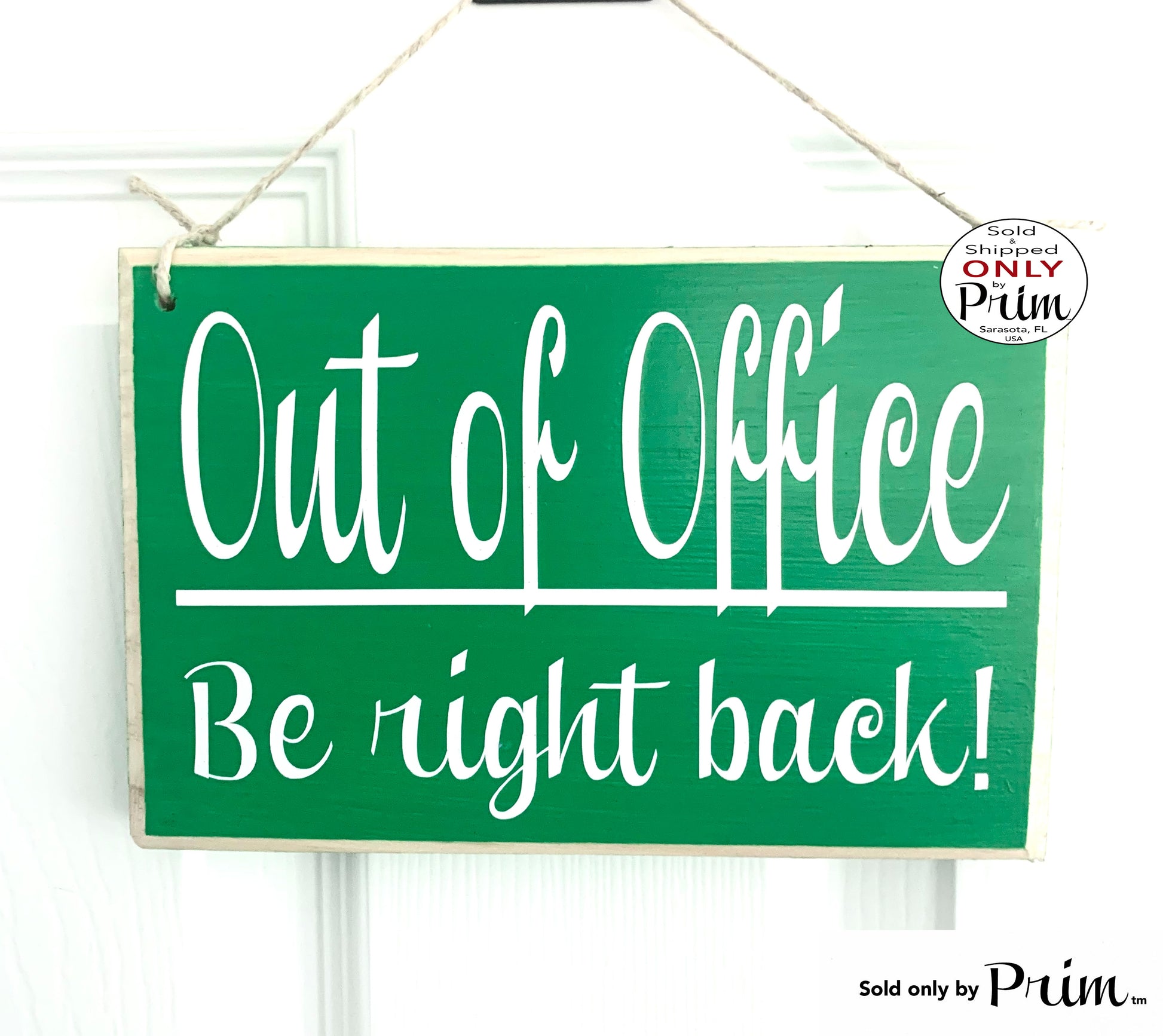 Designs by Prim 8x6 Out of Office Be Right Back Running Errands Custom Wood | Shortly Closed Come Back Soon Please Wait Office Business Door Hanger Plaque