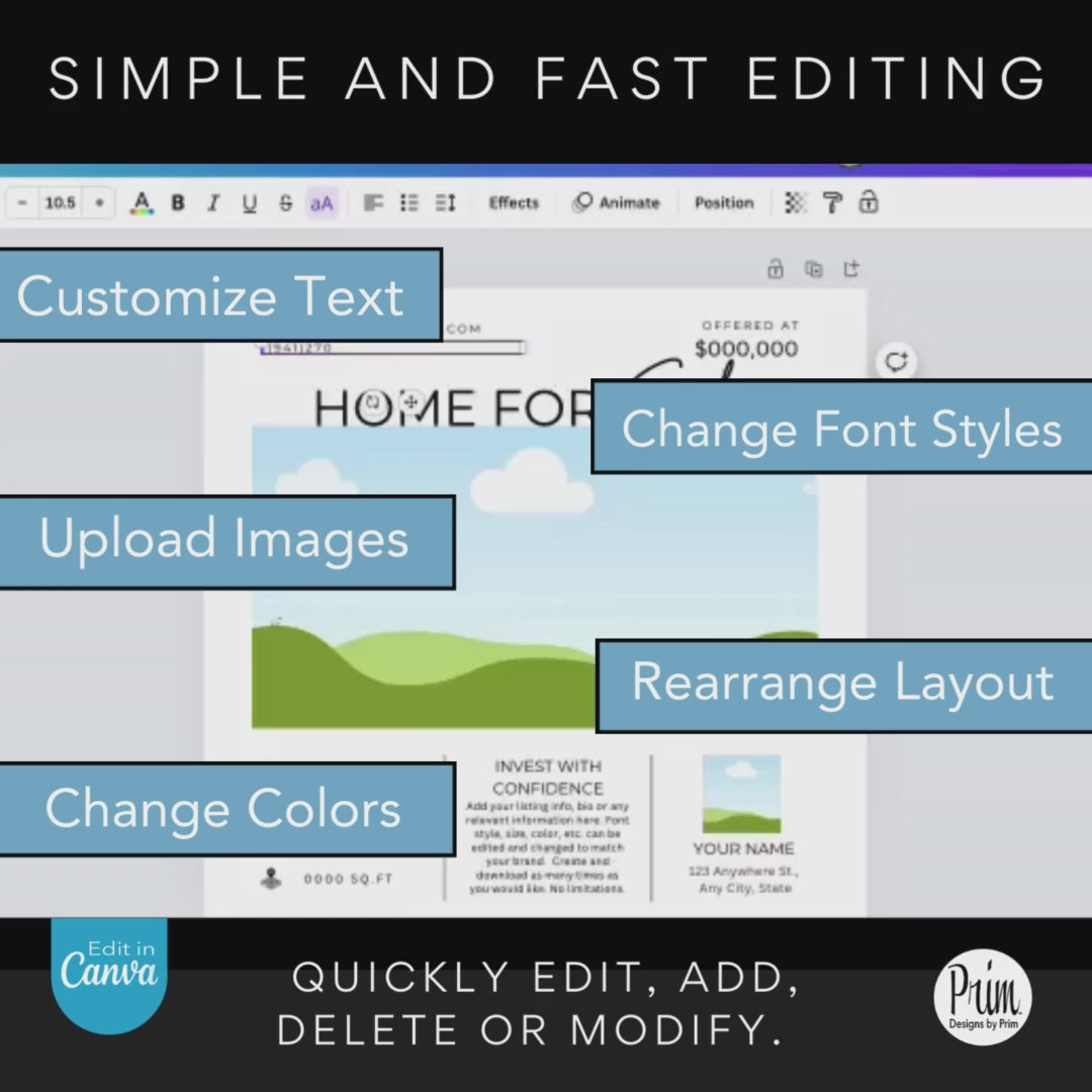 Designs by Prim Real Estate Flyer Template | Just Listed Flyer | Real Estate Marketing | Editable Canva Template | Real Estate Postcard | Open House Flyer