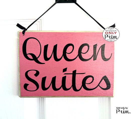 Designs by Prim 8x6 Queen Suites Custom Wood Sign | Bedroom Bed and Breakfast Hotel Spa Sleep Resort Princess Master Suite Welcome Door Plaque Hanger