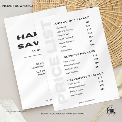 Designs by Prim Business Price List Card | Editable Pricelist Template| Business Card Template | Services Offered Card | Products and Services Template