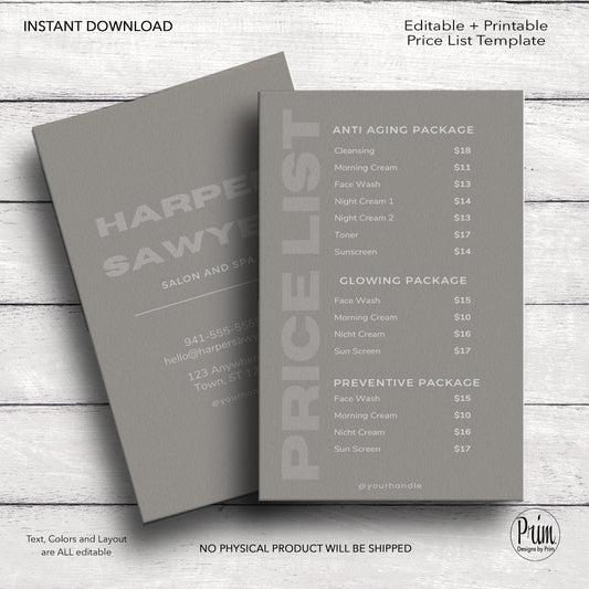 Designs by Prim Business Price List Card | Editable Pricelist Template| Business Card Template | Services Offered Card | Products and Services Template