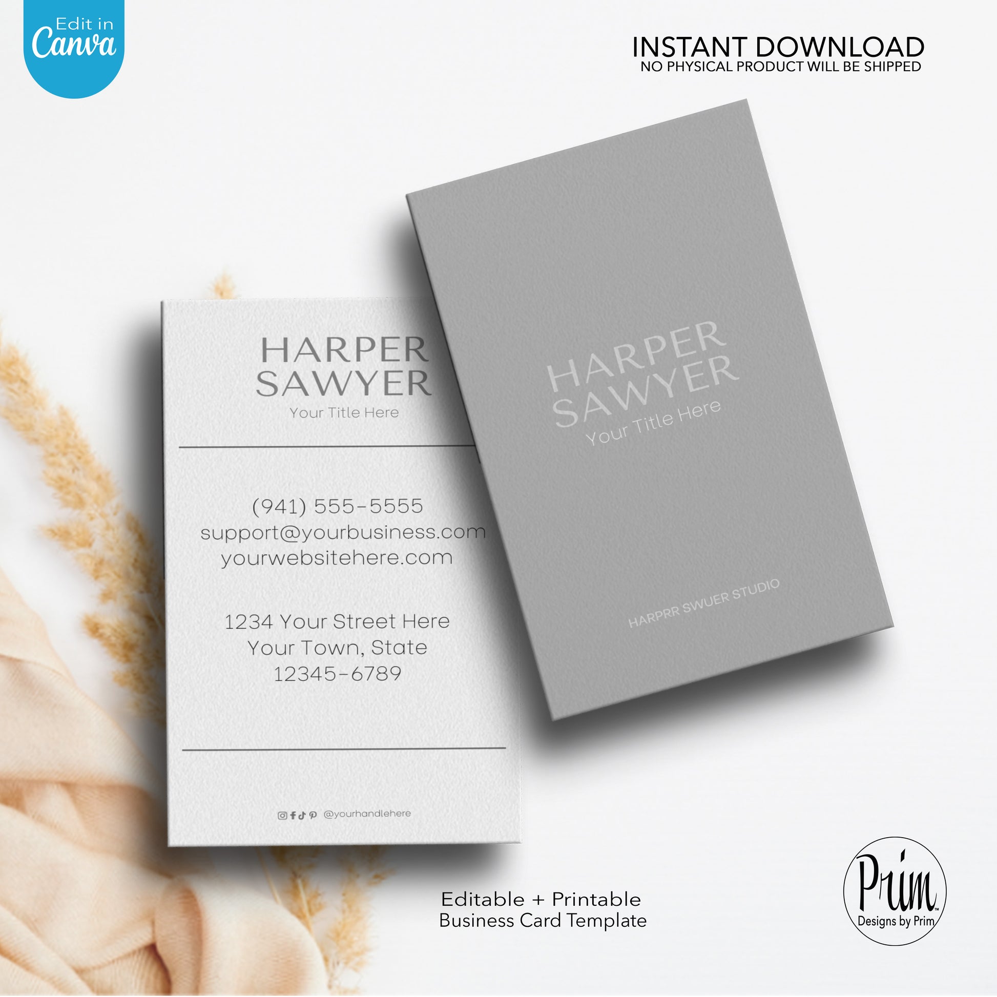 Designs by Prim Designs by Prim Simply Modern Business Card | Editable Business Card | Health Beauty Hair Business Template | Design Studio Card | Realtor Card Template