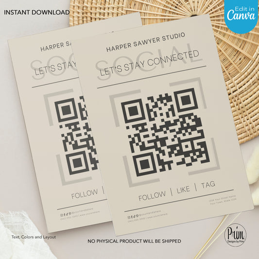 Designs by Prim Simply Modern Business Social Media Template | Editable QR Code Template| Stay Connected Template | Follow Instagram Facebook Template