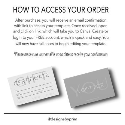Designs by Prim Simply Modern Gift Certificate Template | Editable Gift Card | Health Beauty Hair Business Template | Design Studio | Realtor Card Template