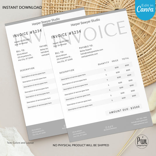 Designs by Prim Designs by Prim Simply Modern Editable Invoice Template | Editable Price Bill | Health Beauty Hair Business Template | Design Studio | Cost of Service Note