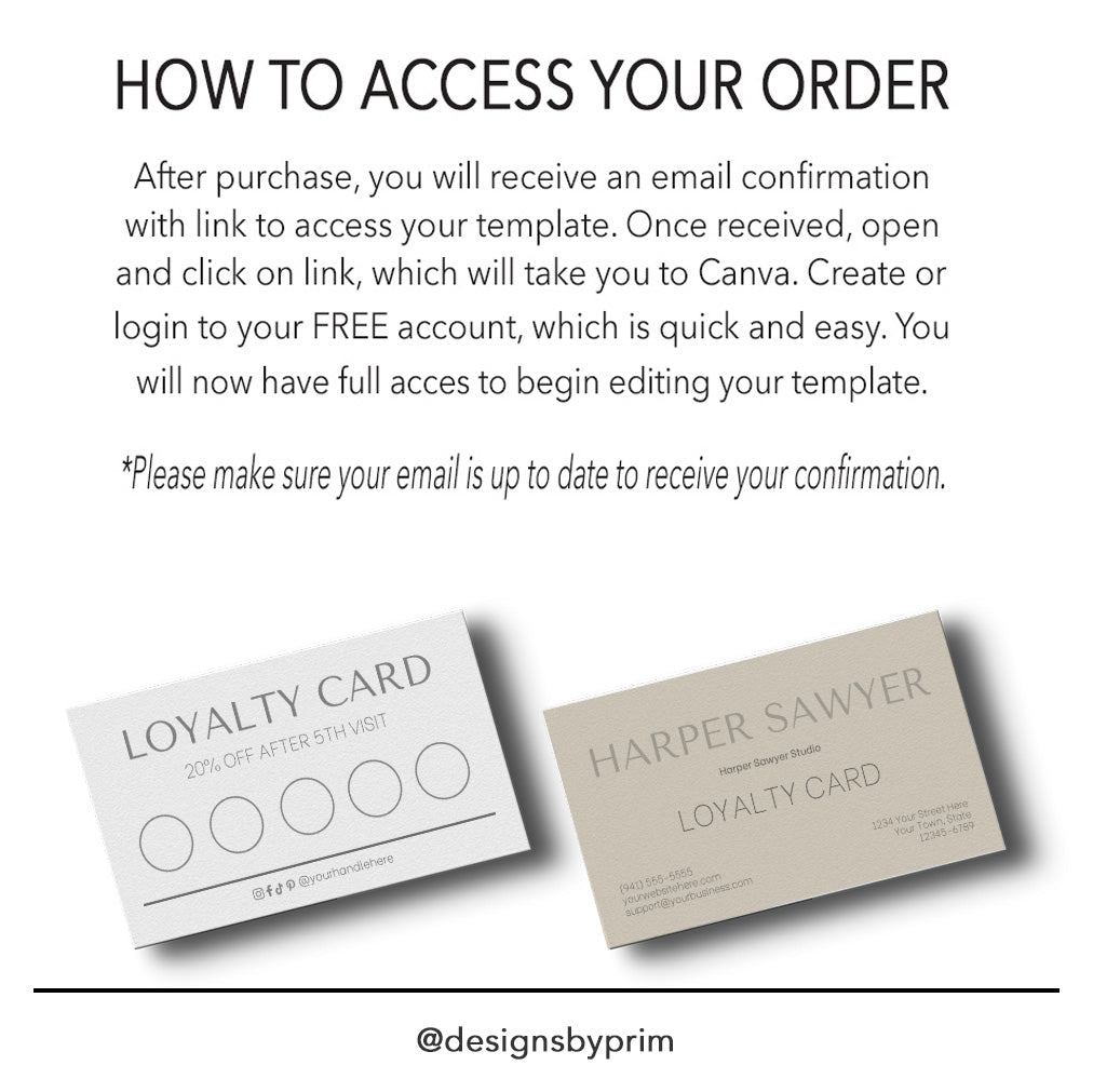Designs by Prim Simply Modern Loyalty Card Template | Editable Customer Card | Health Beauty Hair Business Template | Design Studio | Realtor Card Template
